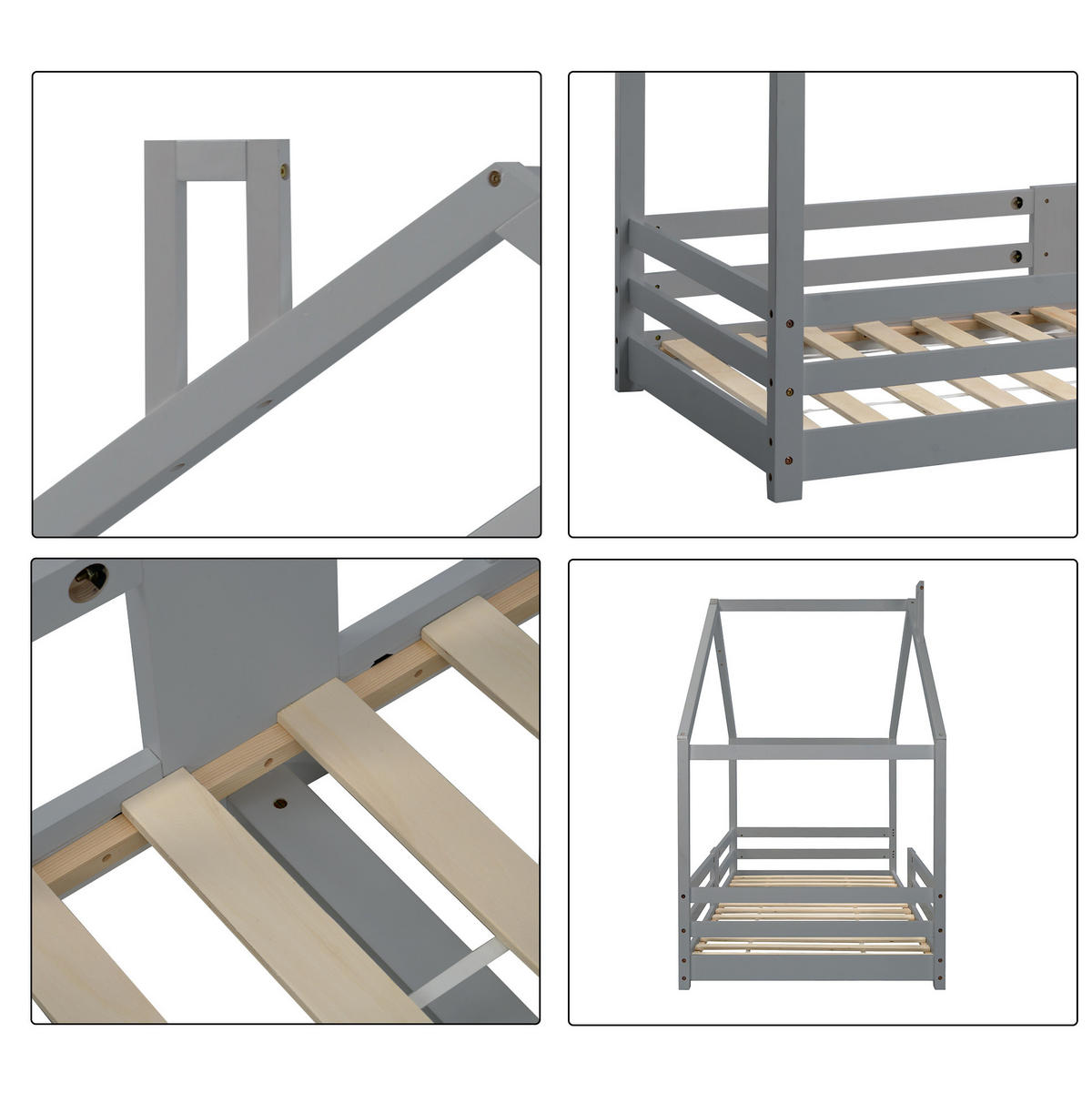 HAUSBETT 90/200 cm Grau aus Kiefer massiv mit Rausfallschutz - Grau, Holz (90/200cm) - Flora Grace