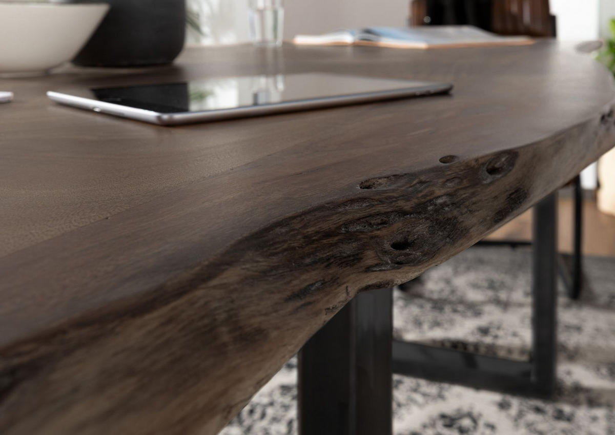 BAUMTISCH Akazie 220x100x76 grau Beine anthrazit glänzend FREEFORM 3 - Grau, Holz (100/220/76cm) - Massivmoebel24