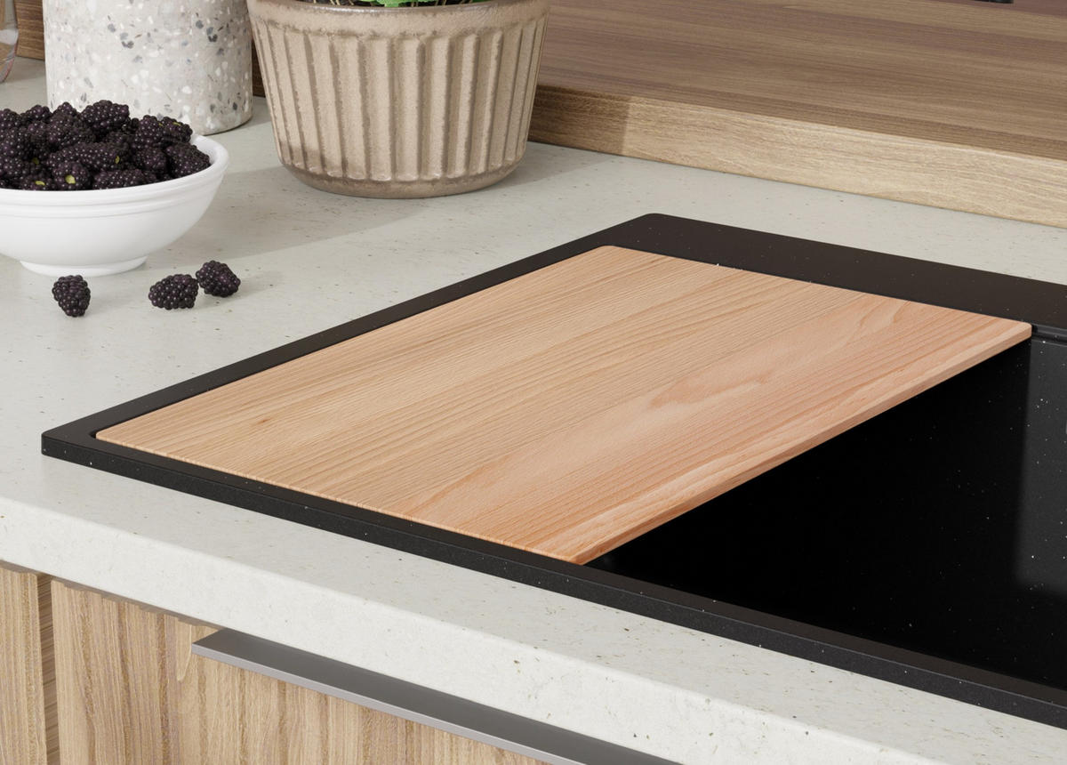 SPÜLBECKEN Oslo, 2-er set Schwarz Metallic 68/50 cm 1 Becken + Ablauf-Set + Schneidebrett ab 70er Unterschrank - Chromfarben/Schwarz Hochglanz, Kunststoff (68/20/50cm) - Primagran