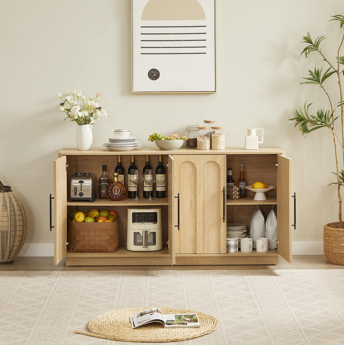 SIDEBOARD 160/40/80 cm mit 4 Türen, Soft-Close und Kippschutz, MDF in Eichefarben - Eichefarben, Holzwerkstoff (160/80/40cm) - Redom