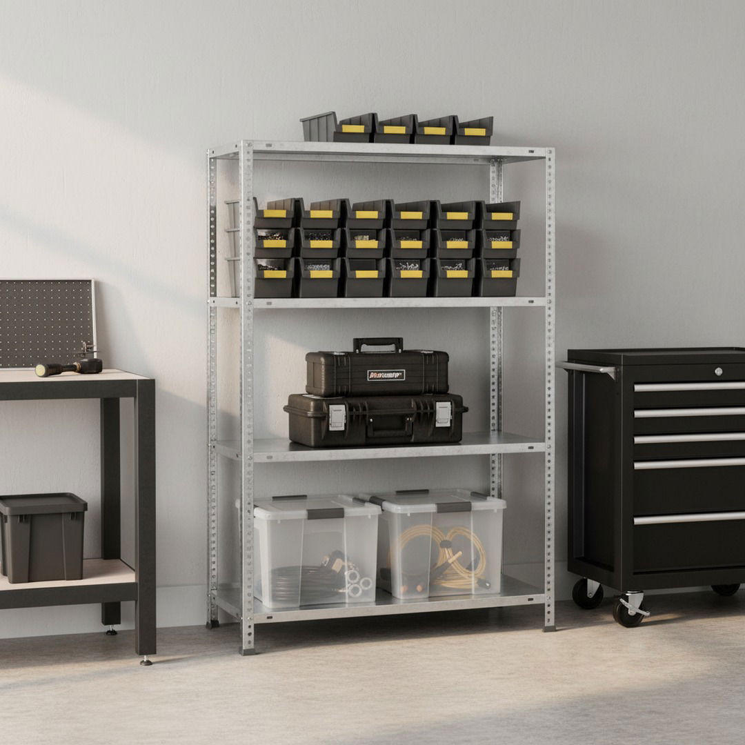 SCHRAUBREGAL PANDA MID | HxBxT 150x100x30cm | 4 Fachböden | Fachlast 75kg | Verzinkt - Silberfarben, Metall (100/150/30cm) - PROREGAL