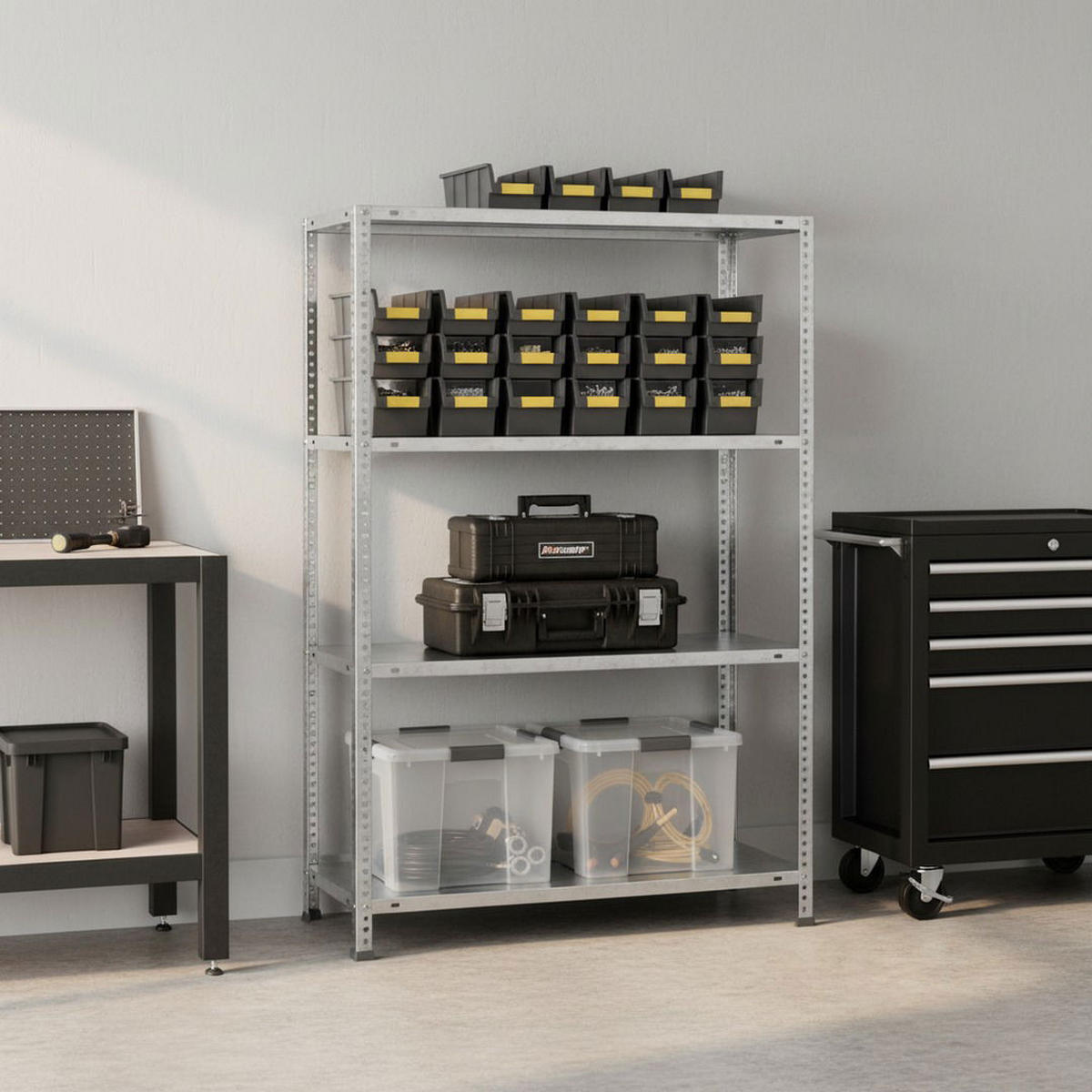 SCHRAUBREGAL PANDA MID | HxBxT 150x100x30cm | 4 Fachböden | Fachlast 75kg | Verzinkt - Silberfarben, Metall (100/150/30cm) - PROREGAL