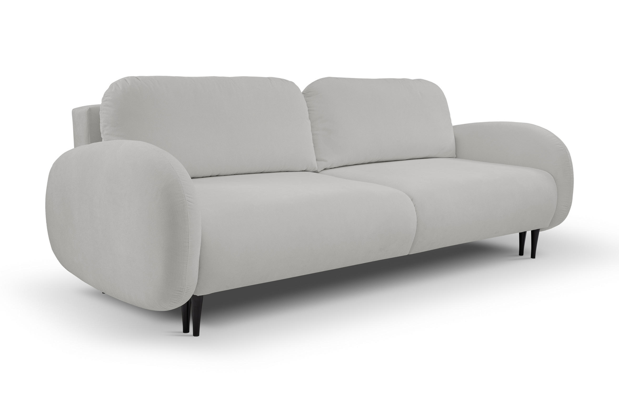 SOFA SOFT RunAgin Mit Schlaffunktion Und Bettkasten, PUR-Schaum, Schwarze Kunststofffüße, lose Rückenkissen, freistehend, 232x109x95 cm Light Grey - Hellgrau, Holz/Textil (232/95/109cm) - DomoHome