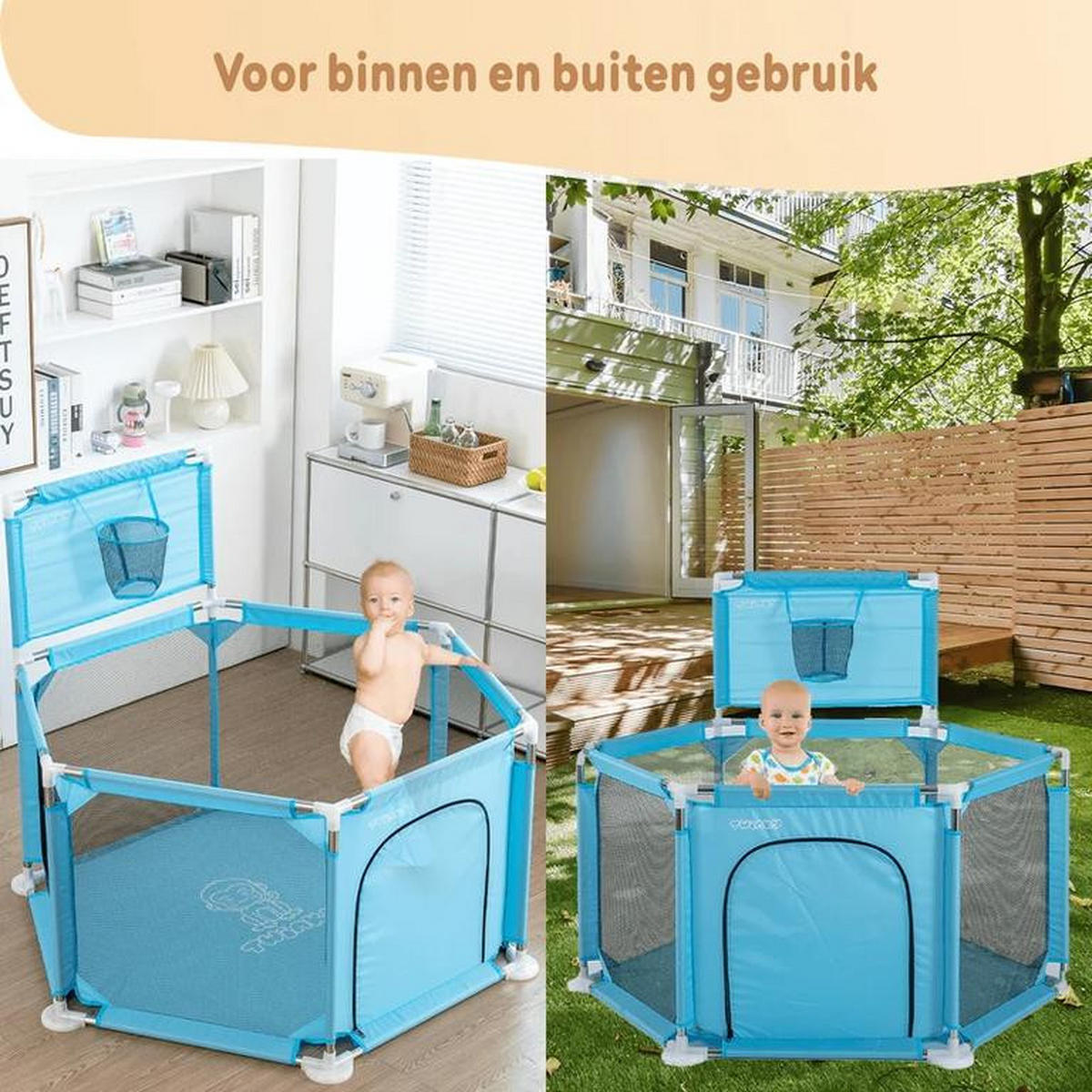 LAUFSTALL mit 50x Ozeanbällen Krabbellaufstall für Babys Blau - Blau, Kunststoff (130/130cm) - Twinky