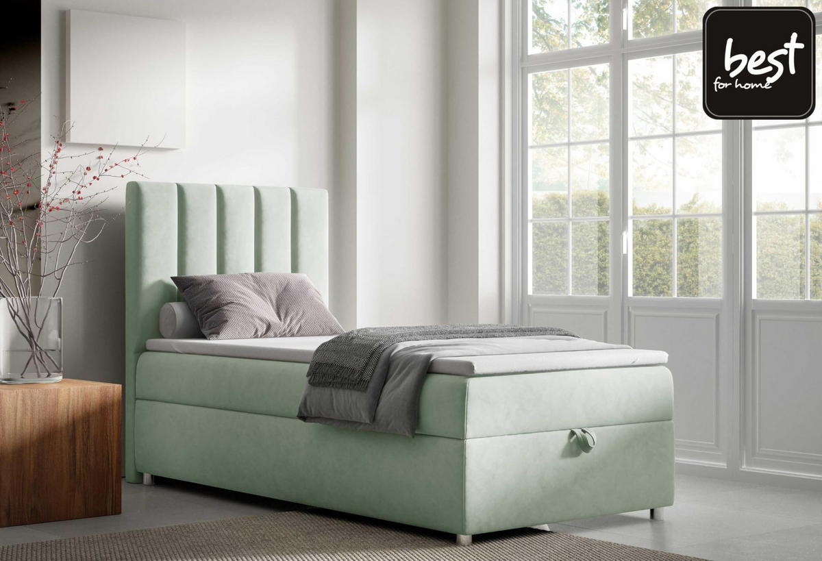 BOXBETT mit Bettkasten Trinity K10-SINGLE Bonellfederkern inkl. Topper - Mintgrün, Holz/Holzwerkstoff (70/200cm) - Best For Home