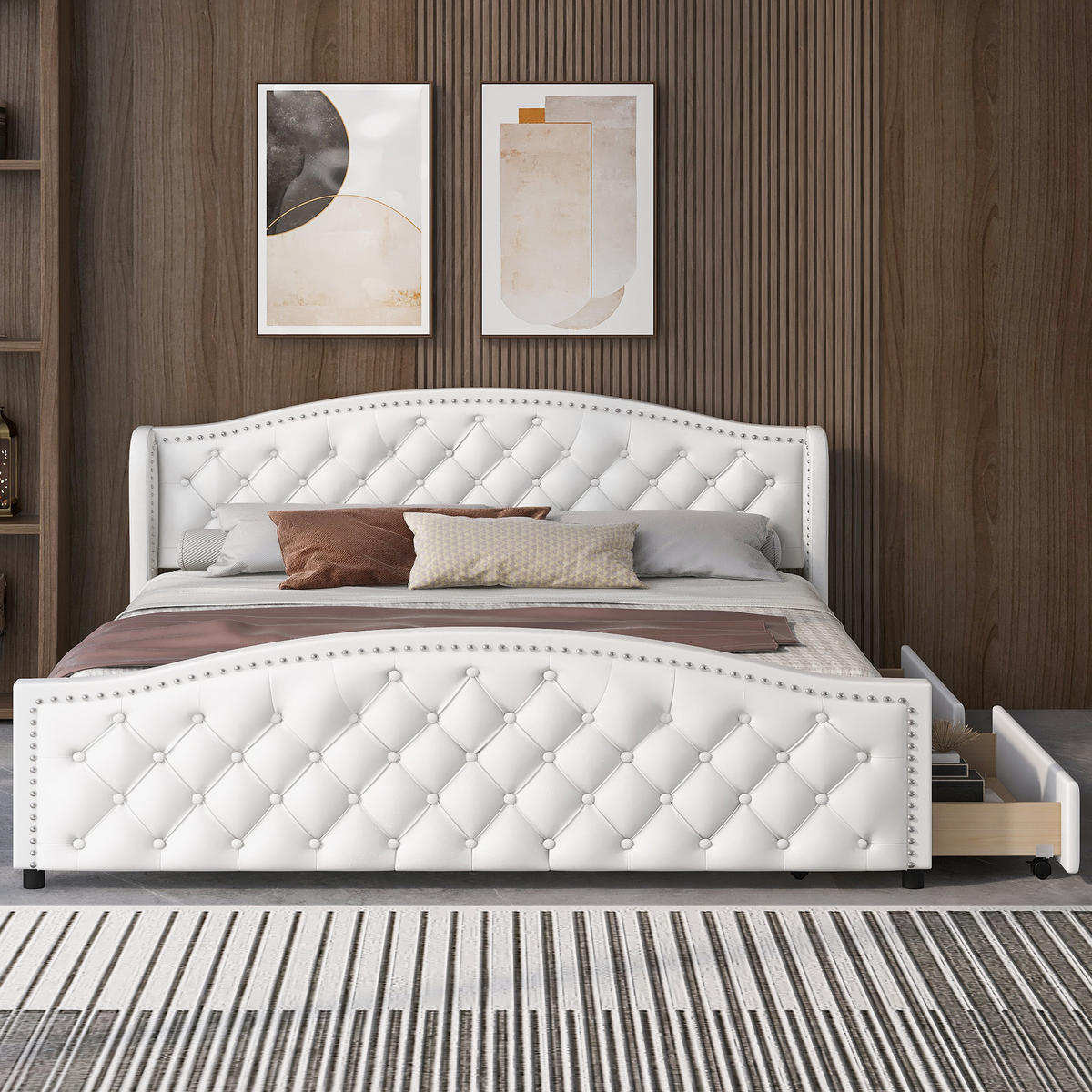 POLSTERBETT 180x200 PU Lattenrost 2 Schubkästen Weiß - Weiß, Leder - FLIEKS