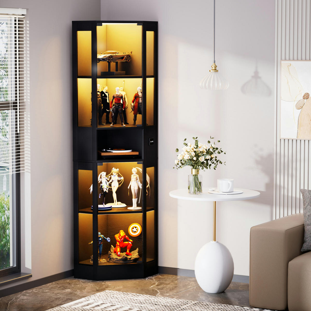 VITRINENSCHRANK,GLASVITRINE mit LED Beleuchtung und Stauraum Schwarz - Schwarz, Glas (57/165/40cm) - PARAFTA HOME