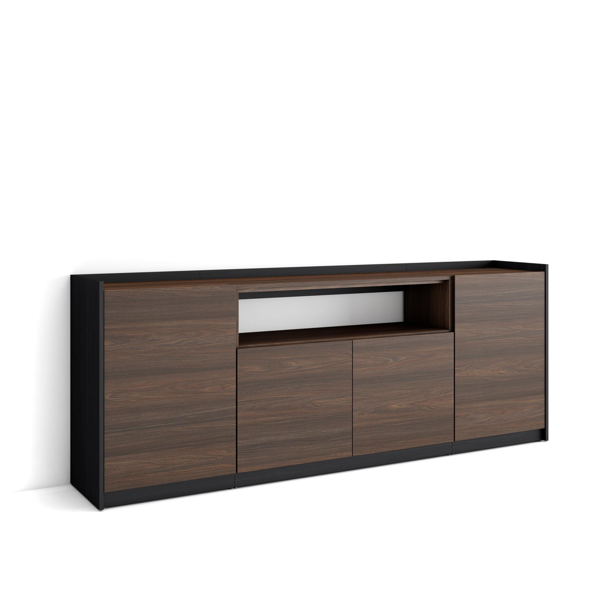 SIDEBOARD, Highboard, Dunkler Eiche und Schwarz, 207/37/80cm - Dunkelbraun, Holzwerkstoff (207/80/37cm) - Skraut Home