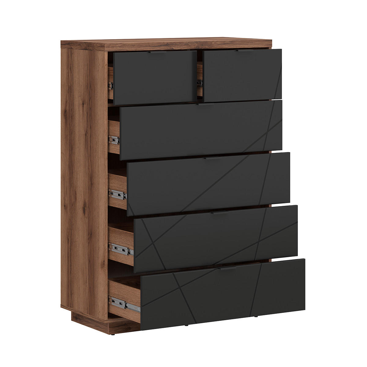 KOMODA Sven Černá a dřevo - černá, kompozitní dřevo (90/130/42cm) - Petits-meubles