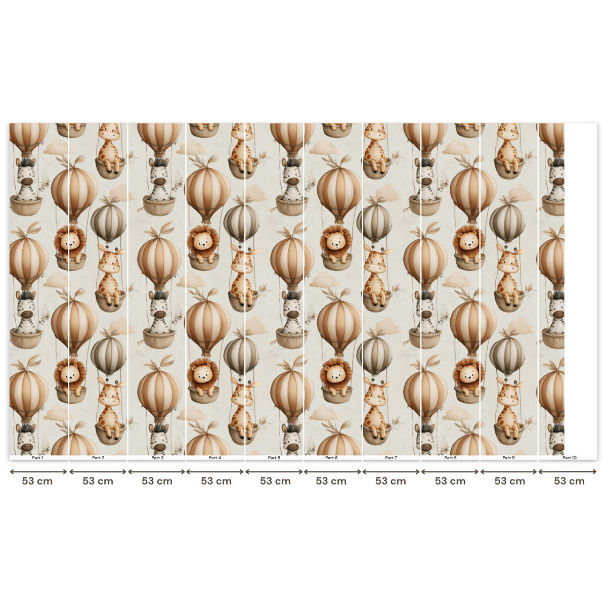 KINDERTAPETE - Safari - Heißluftballons - Taupe - 450x280 cm - Beige, Papier (450/280cm) - OnlyWow