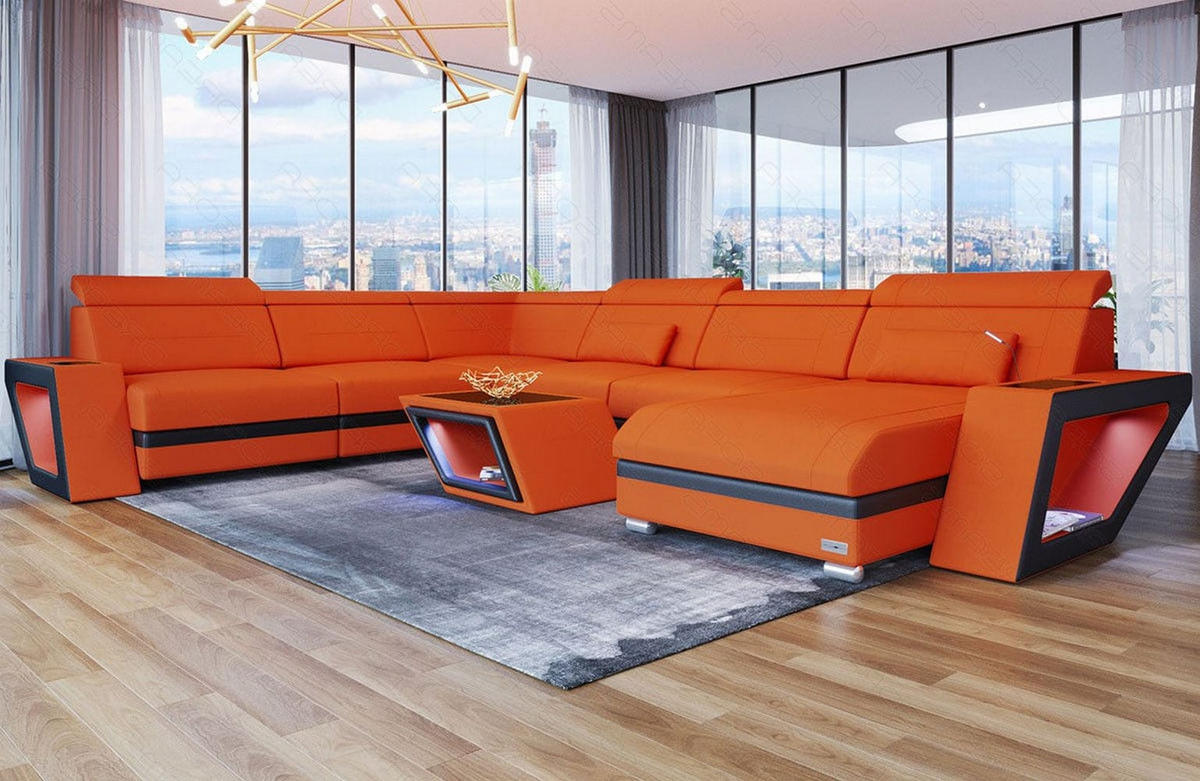 WOHNLANDSCHAFT Catania Orange Schwarz Mikrofaserstoff - Orange, Kunststoff (349/89/264cm)