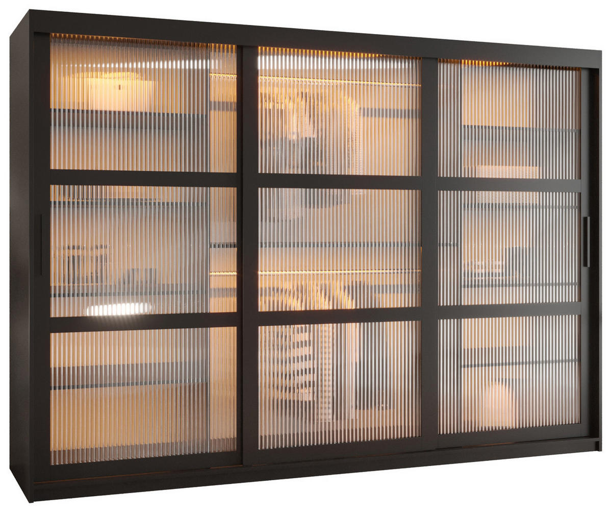 SCHWEBETÜRENSCHRANK 200/250/62 3-türig - Schwarz, Holz/Kunststoff (250/200/62cm) - Abiks Möbel