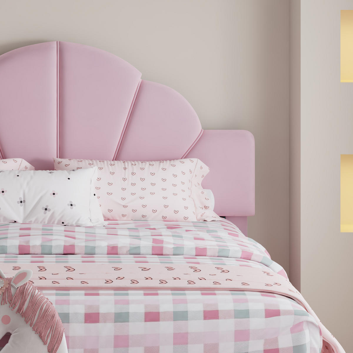 SAMT-POLSTERBETT 140/200 cm in Rosa mit gepolstertem Kopfteil und Bettbank - Rosa, Textil (140/200cm) - BEAOK