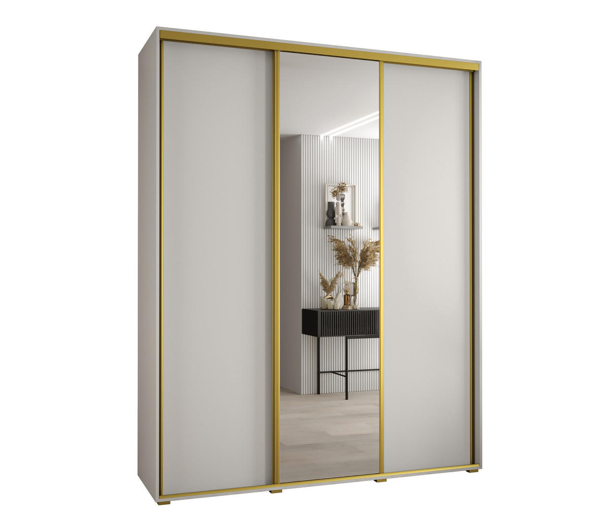 SCHWEBETÜRENSCHRANK 235,2/190/45 3-türig - Goldfarben/Weiß, Holz/Metall (190/235/45cm) - Abiks Möbel