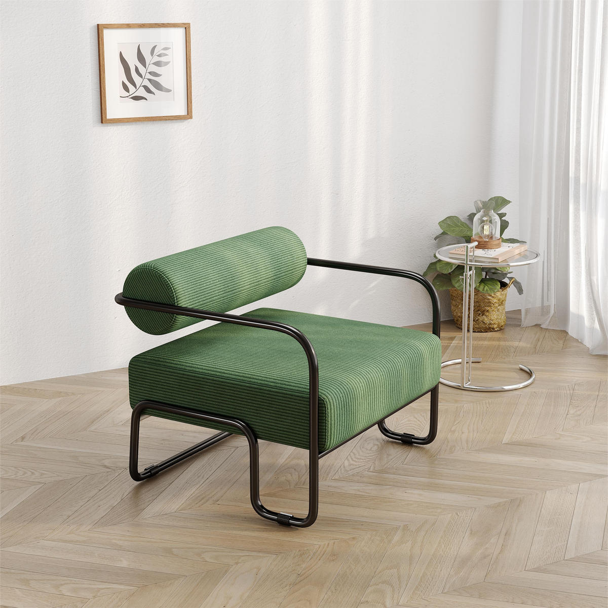 SESSEL Cord Grün mit Metallgestell - Grün, Textil/Metall (68.5/70.5/73cm) - WISHDOR