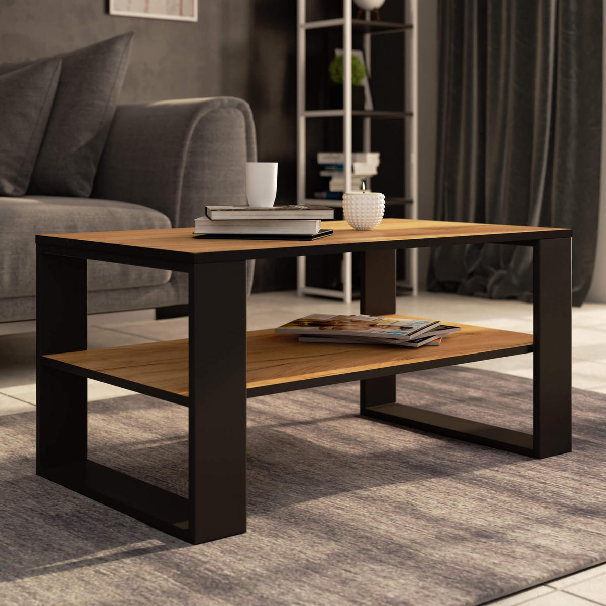 COUCHTISCH ALEX Craft-Eichenfarben, Schwarz 92x53x45 cm - Eichefarben/Schwarz, Holzwerkstoff (53/92/45cm) - Akord
