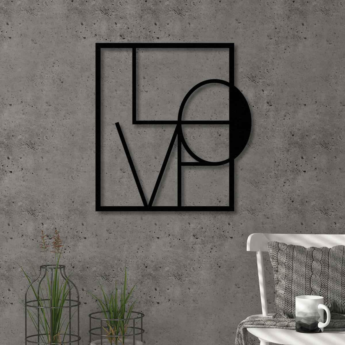 WANDDEKORATION Metal Nr.5 Love 46/42.5/1.5 cm - Schwarz, Metall (42.5/46/1.5cm) - Decortie