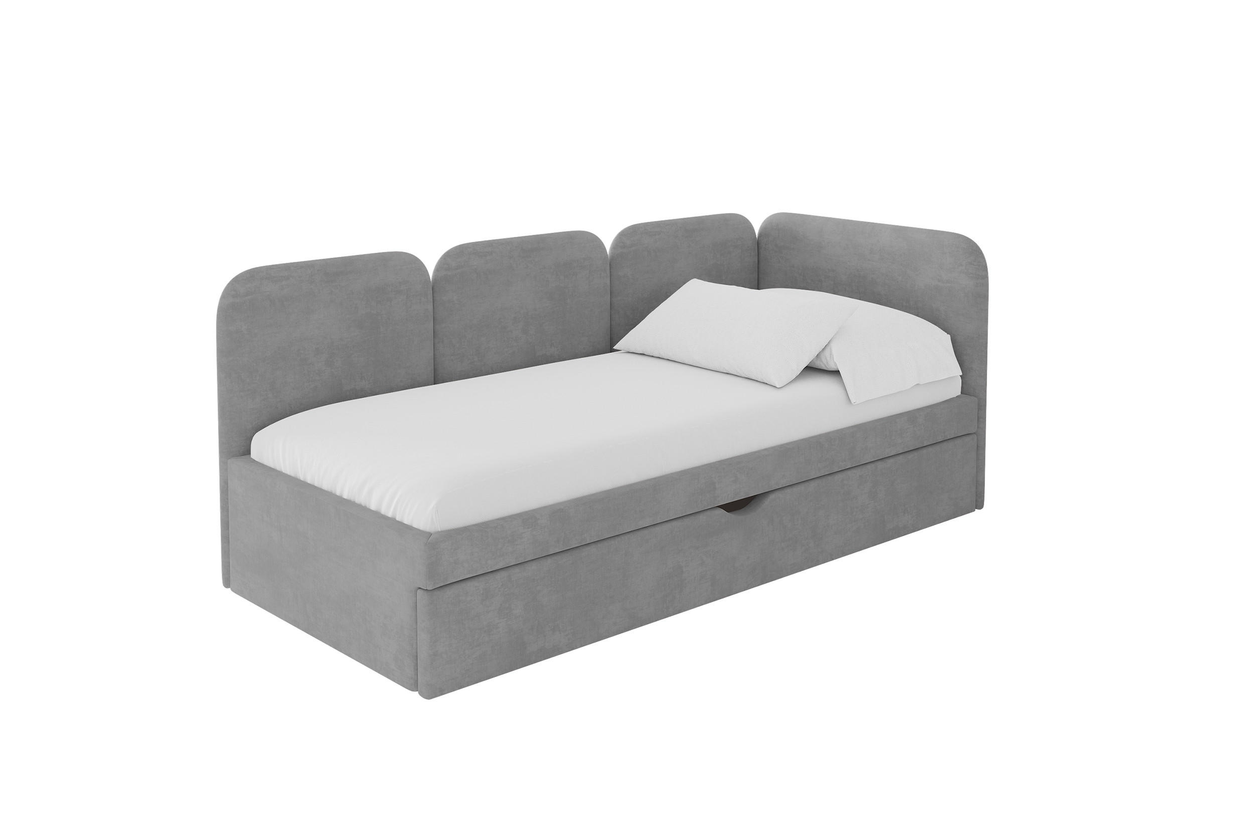 EINZELLBETT Jugendbett mit Bettkasten und Matratze H3/H4, Links - ALVY 100x200 Grau - Hellgrau, Holzwerkstoff/Textil (100/200cm) - ALTDECOR