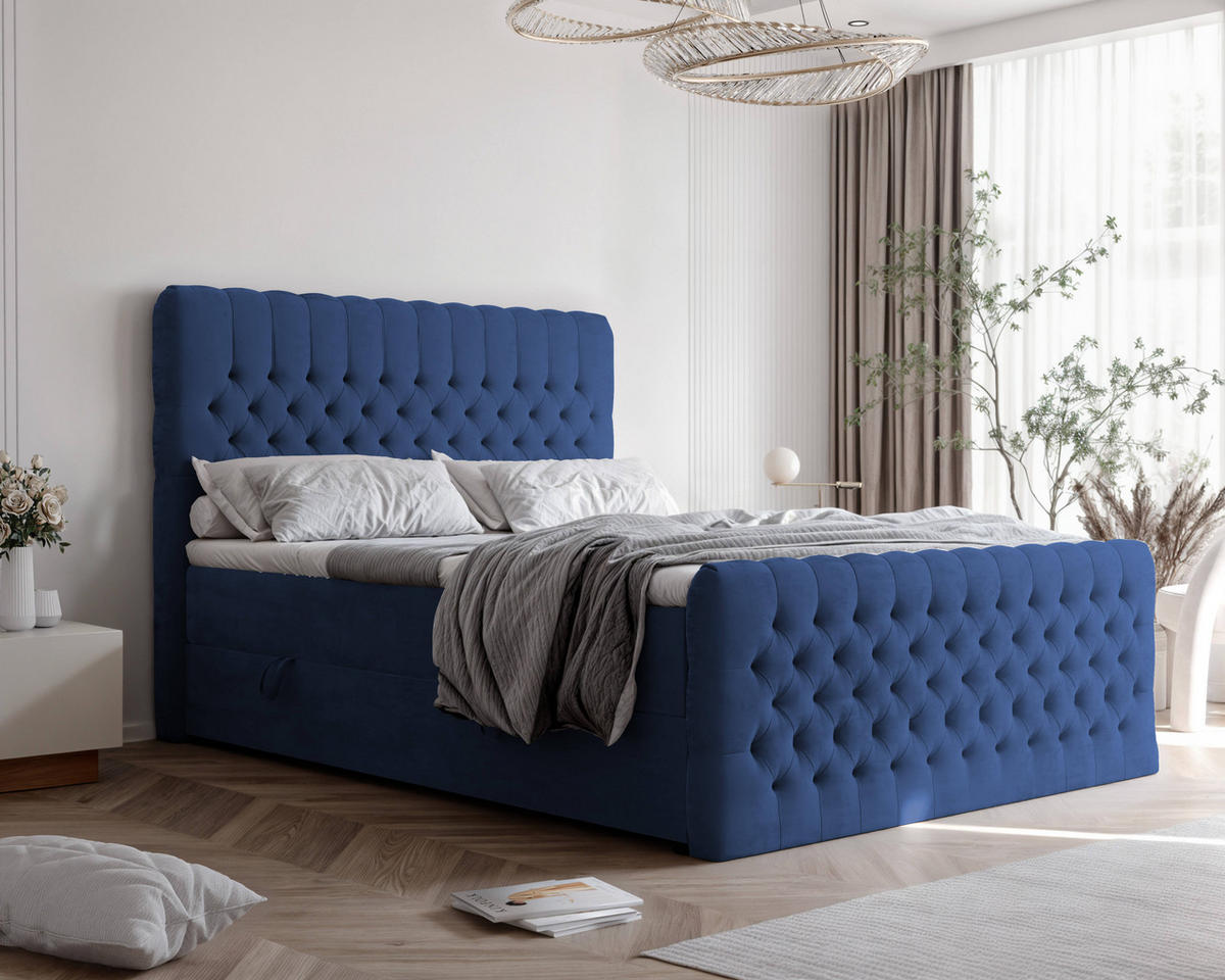 BOXBETT 200x200 cm mit Topper - Blau, Holzwerkstoff/Textil (200/200cm) - Idohome