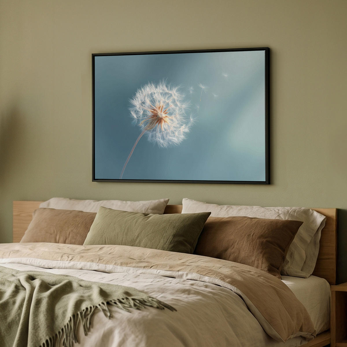 LEINWAND Bilder mit Rahmen - Löwenzahn - Wind - Blau - 80x60 - Blaugrau, Textil (80/60cm) - MuchoWow