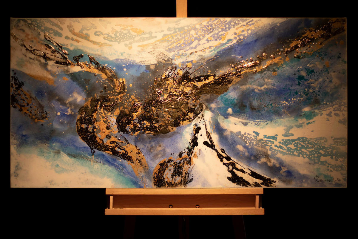 ACRYLBILD HANDGEMALT 120/60 cm - Blau/Goldfarben, Holz/Textil (1.68/60cm) - KUNSTLOFT