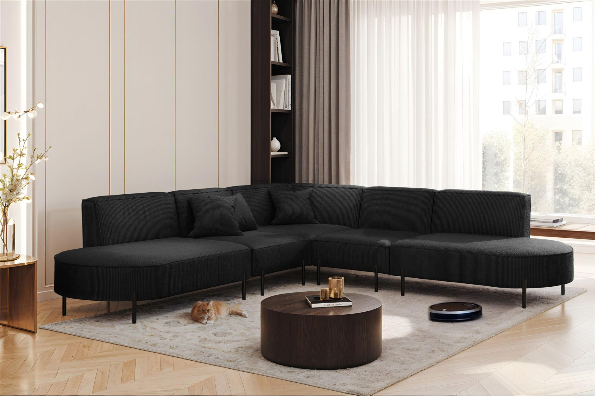 ECKSOFA Valencia - Schwarz, Holzwerkstoff/Textil (303/303cm) - Fun Möbel