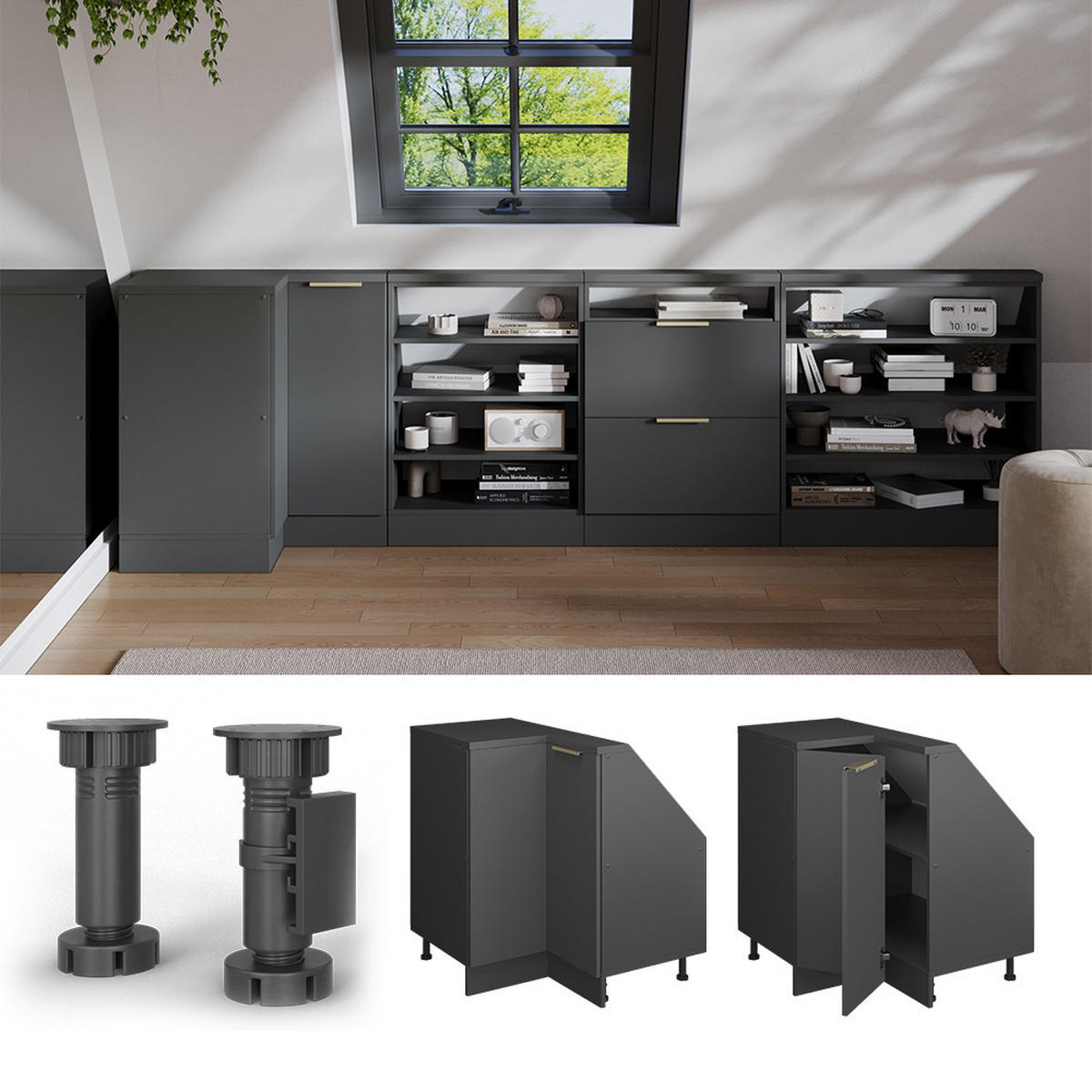 ŠIKMÁ SKŘÍŇ ROHOVÁ SKŘÍŇKA Rion Antracitově zlatý - antracitová, kompozitní dřevo (75.6/81.6/75.6cm) - Vicco