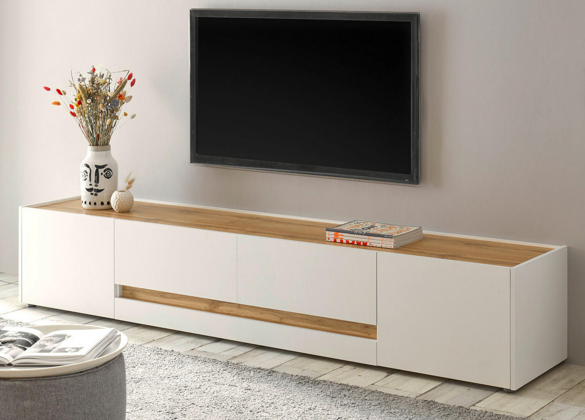 TV-LOWBOARD weiß, Eiche Wotan 223 cm, TV-Unterteil XXL - Eiche Wotan/Schwarz, Holz/Holzwerkstoff (223/40/45cm) - Furn.Design