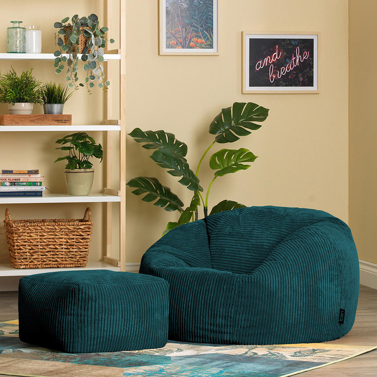 SITZSACK Klassisch + Hocker, Cord - Grün, Kunststoff/Textil (85/50/85cm) - icon