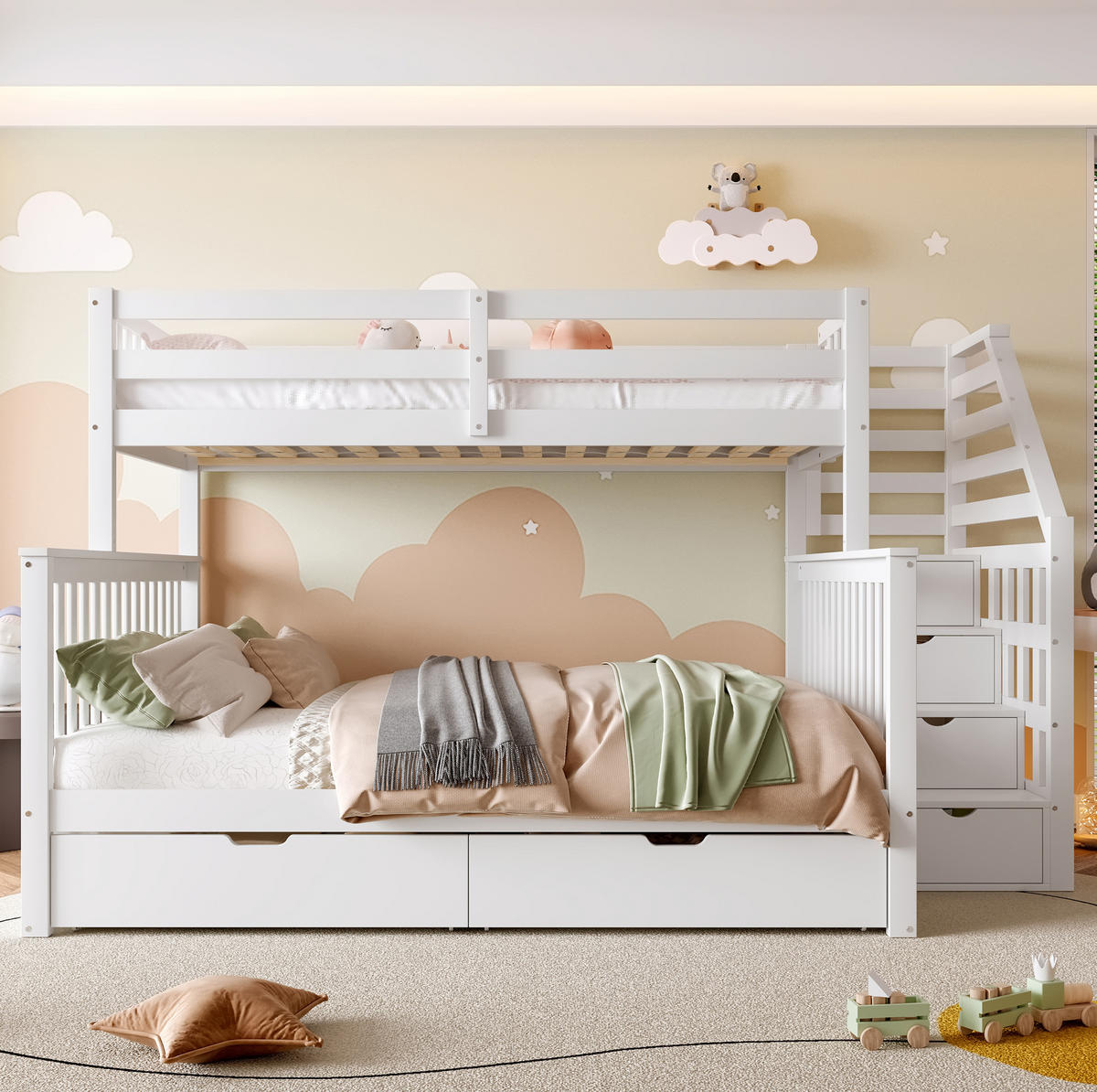 ETAGENBETT 90/200 und 140/200 cm aus Kiefer mit Schubladen in Weiß - Weiß, Holzwerkstoff (90/200cm) - BEAOK