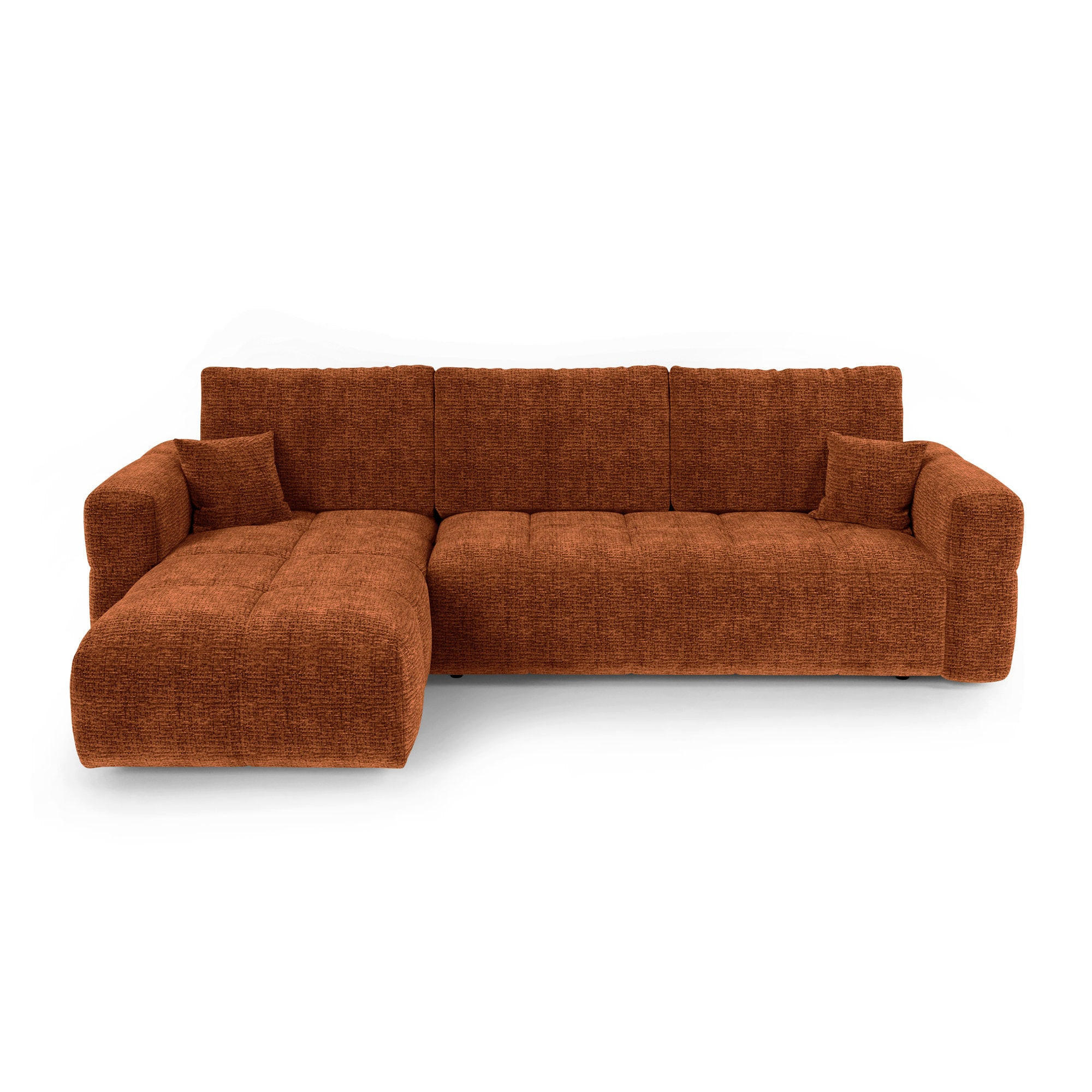 LINKSECK-SCHLAFSOFA mit Stauraum VIBE Kettgewebe mit weichem Griff Terrakotta 286cm - Dunkelorange/Terracotta, Textil (286/169cm) - Premium Interiors