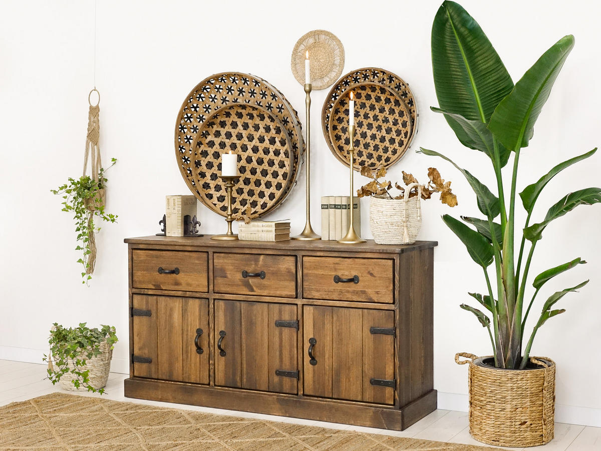 KOMMODE aus Massivholz Rustyk 7/1 - Dunkelbraun/Schwarz, Holz (152/80/46cm) - Seart