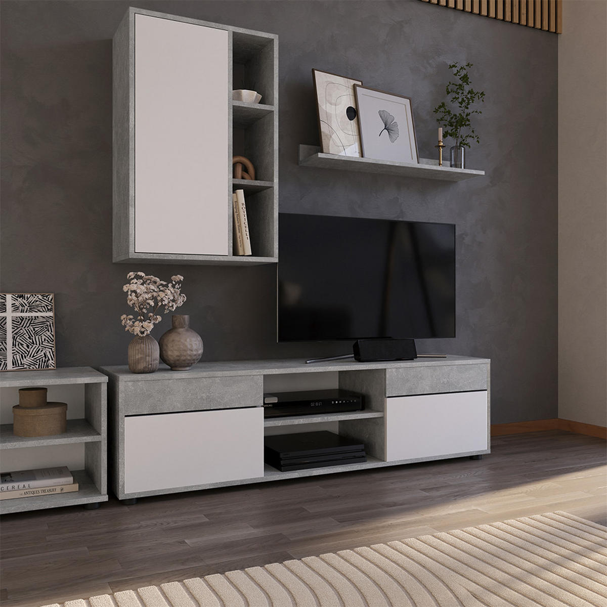 ŽIVÁ STĚNA Berno Beton/bílá - šedá/bílá, kompozitní dřevo (139.8/38.9/35.4cm) - Vicco