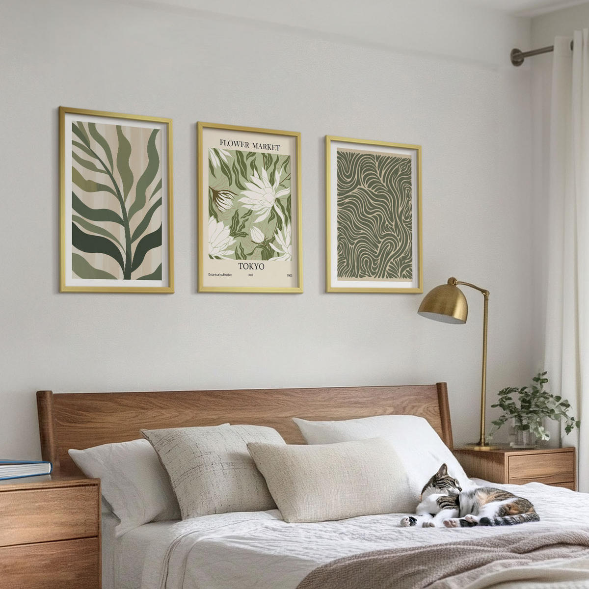WANDBILDER 3er Set - 40x60 cm Goldrahmen - Pflanzenmuster, Boho-Dekorationen - Goldfarben, Kunststoff (40/60cm) - ArtPrintCave