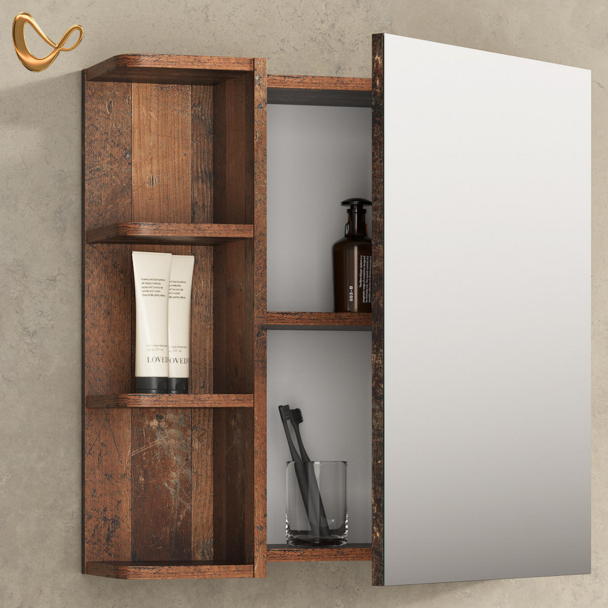 SPIEGELSCHRANK Fucino Oldstyle 62 x 64 cm - Braun, Holzwerkstoff (62/64/20.8cm) - Livinity®
