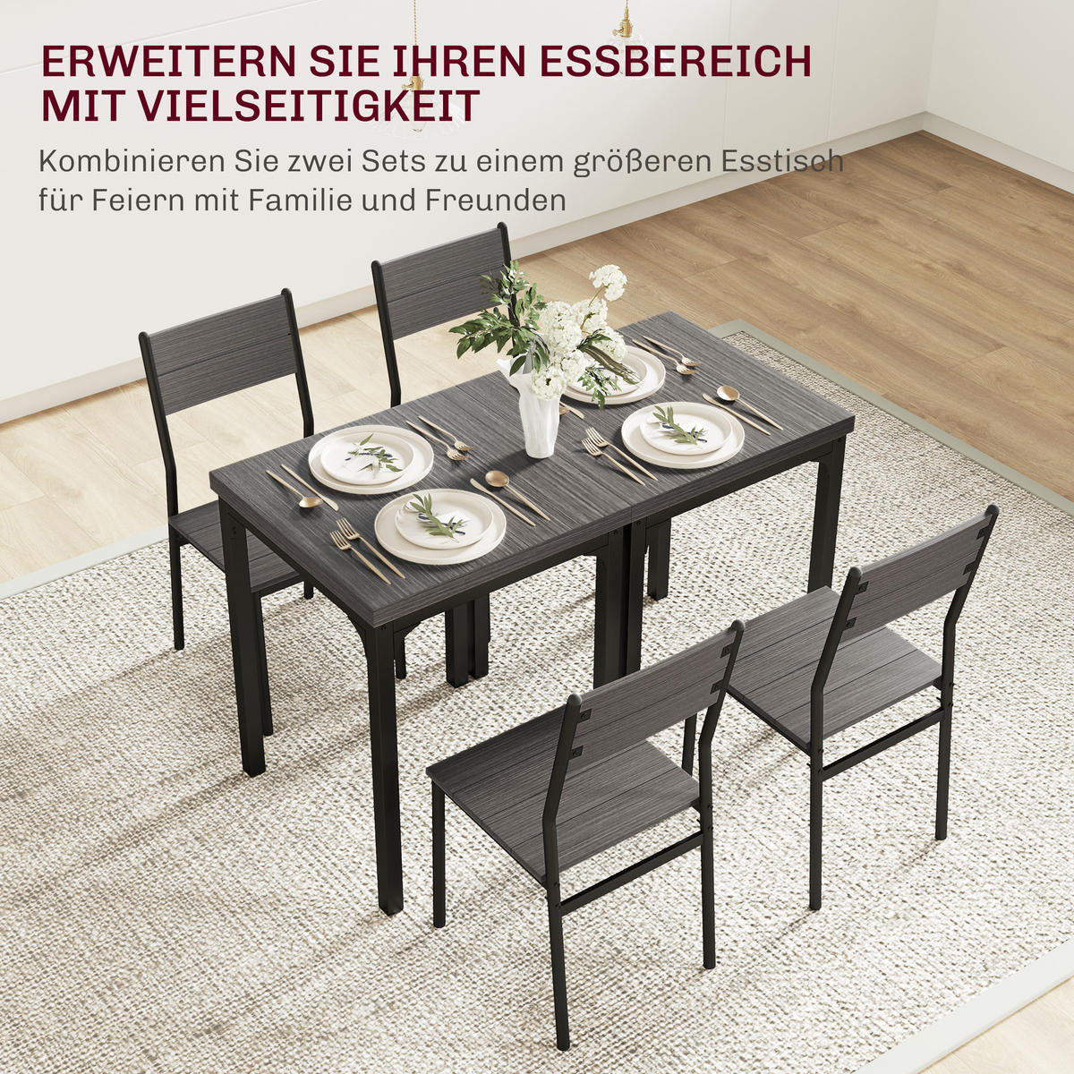 ESSGRUPPE mit 1 Tisch und 2 Stühlen Grau 60.0/60.0/76.0 cm - Grau, Holzwerkstoff (60/76/60cm)
