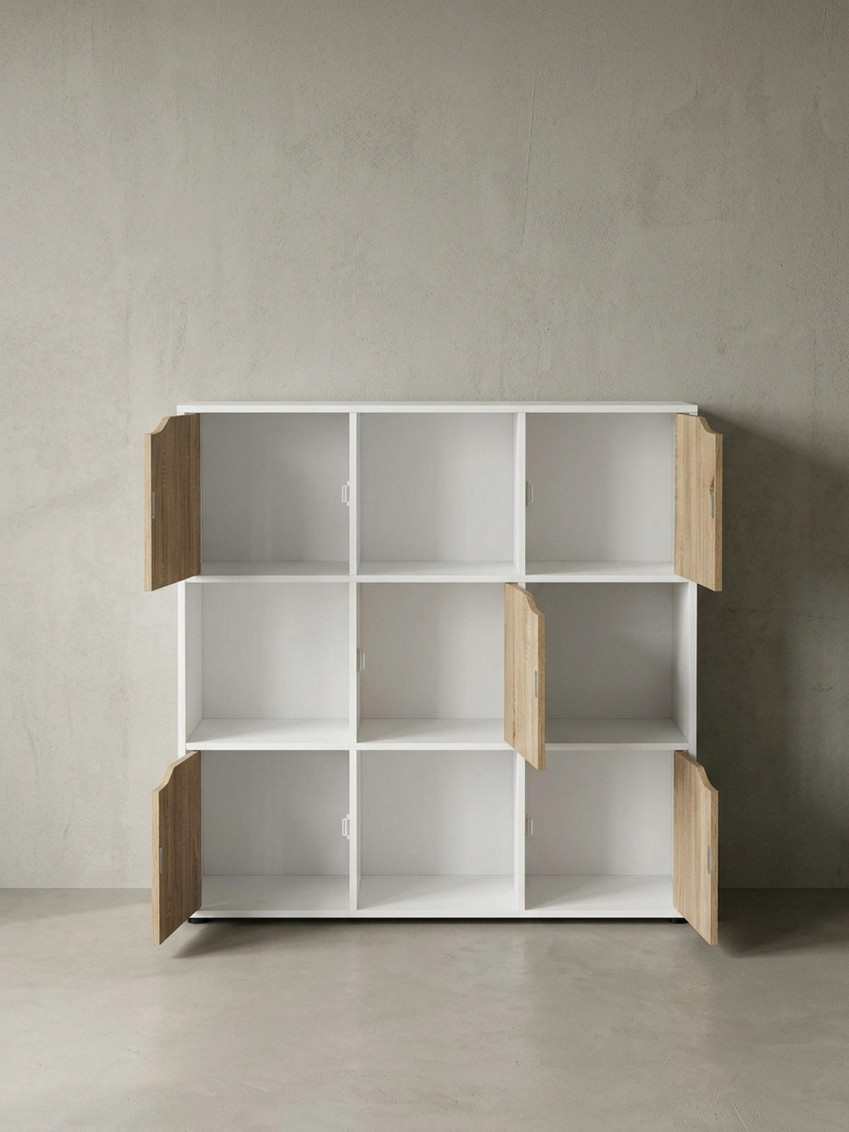 REGAL – Weiß/Sonoma, 89x91x29 cm, 9 Fächer, für Bücher und Deko - Schwarz/Weiß, Holz (89/91/29cm) - KADIMA DESIGN