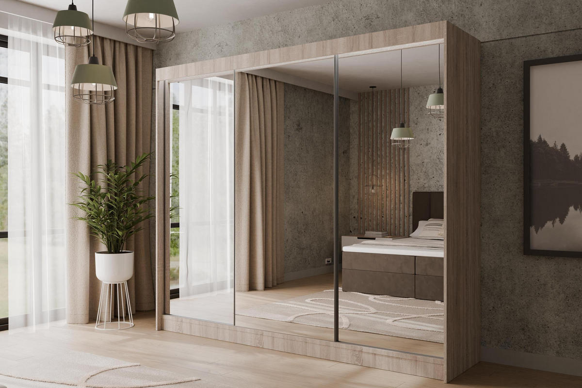 KLEIDERSCHRANK AMOHA mit LED - 250 cm - Sonoma Eiche - Sonoma Eiche, Holzwerkstoff (250/215/61cm) - ALTDECOR