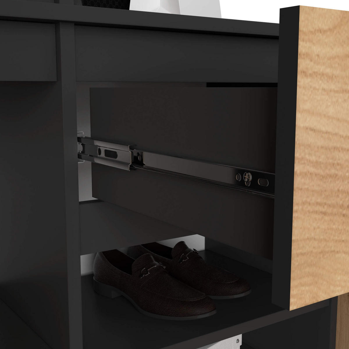 GARDEROBE Entro mit Spiegel, Schwarz/Craft-Eichenfarben, 95x183x35 cm - Eichefarben/Schwarz, Holzwerkstoff (95/183/35cm) - Akord