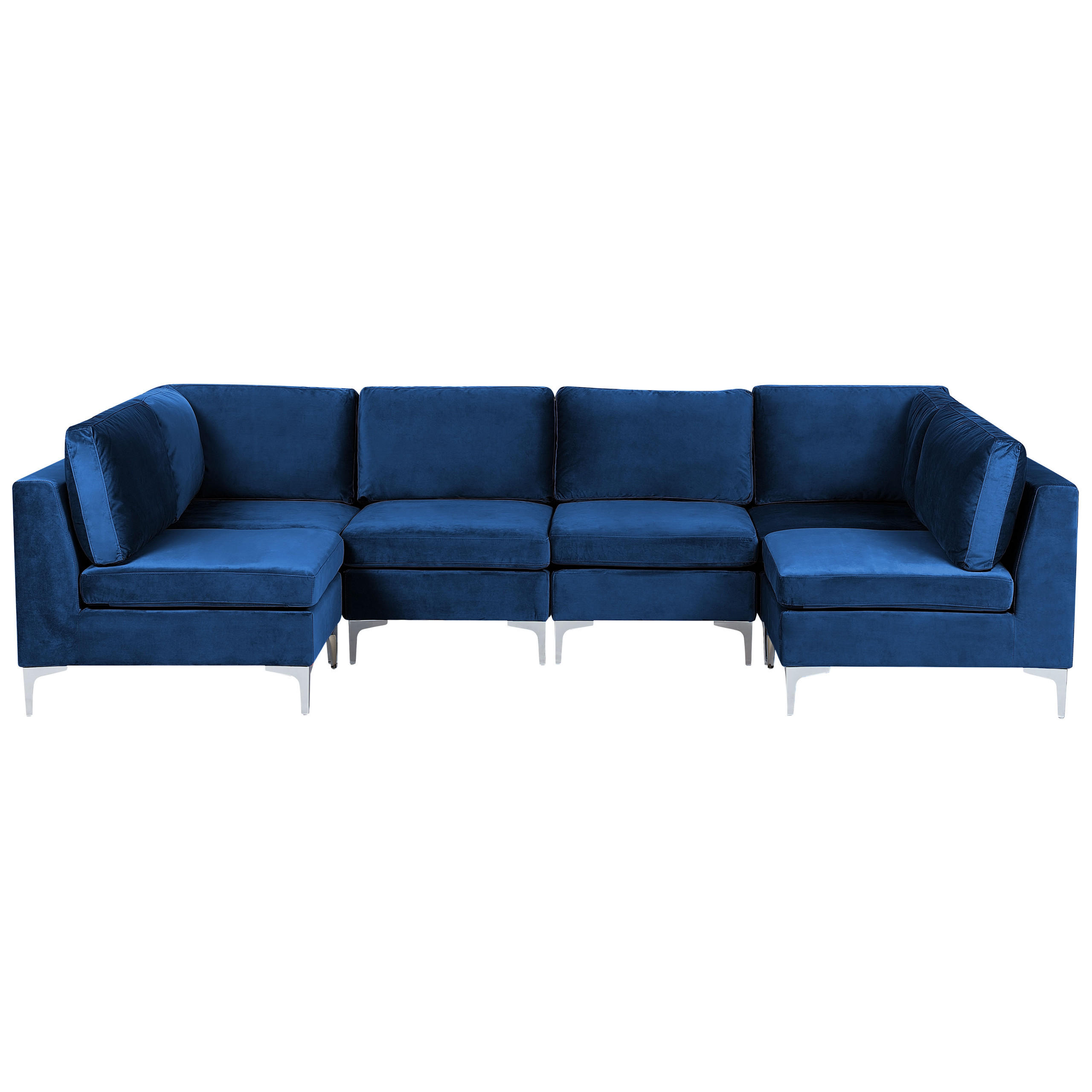6-SITZER WOHNLANDSCHAFT U-förmig Samtstoff marineblau Evja - Blau, Textil (300/84/150cm) - Beliani