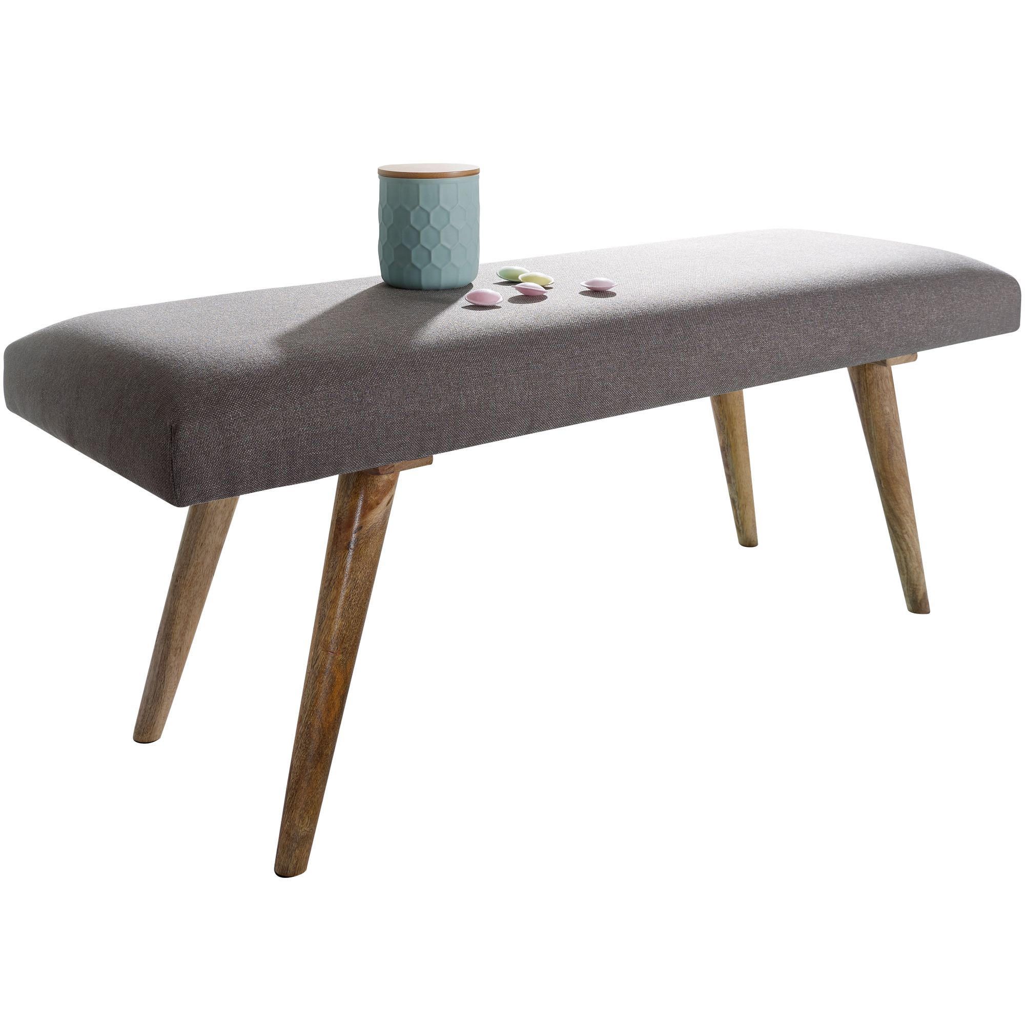 SITZBANK SILE Retro Stil Stoffbezug Massivholz, Grau 117x38x51 cm - Braun/Grau, Mangoholz/Textil (117/51/38cm) - KADIMA DESIGN