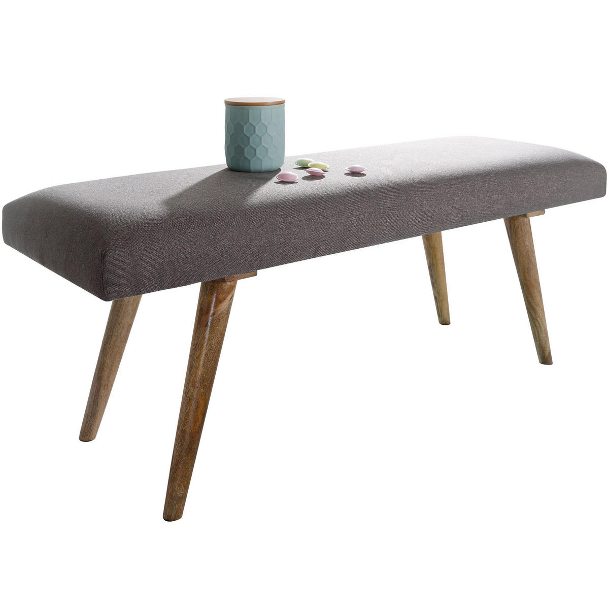 SITZBANK SILE Retro Stil Stoffbezug Massivholz, Grau 117x38x51 cm - Braun/Grau, Mangoholz/Textil (117/51/38cm) - KADIMA DESIGN