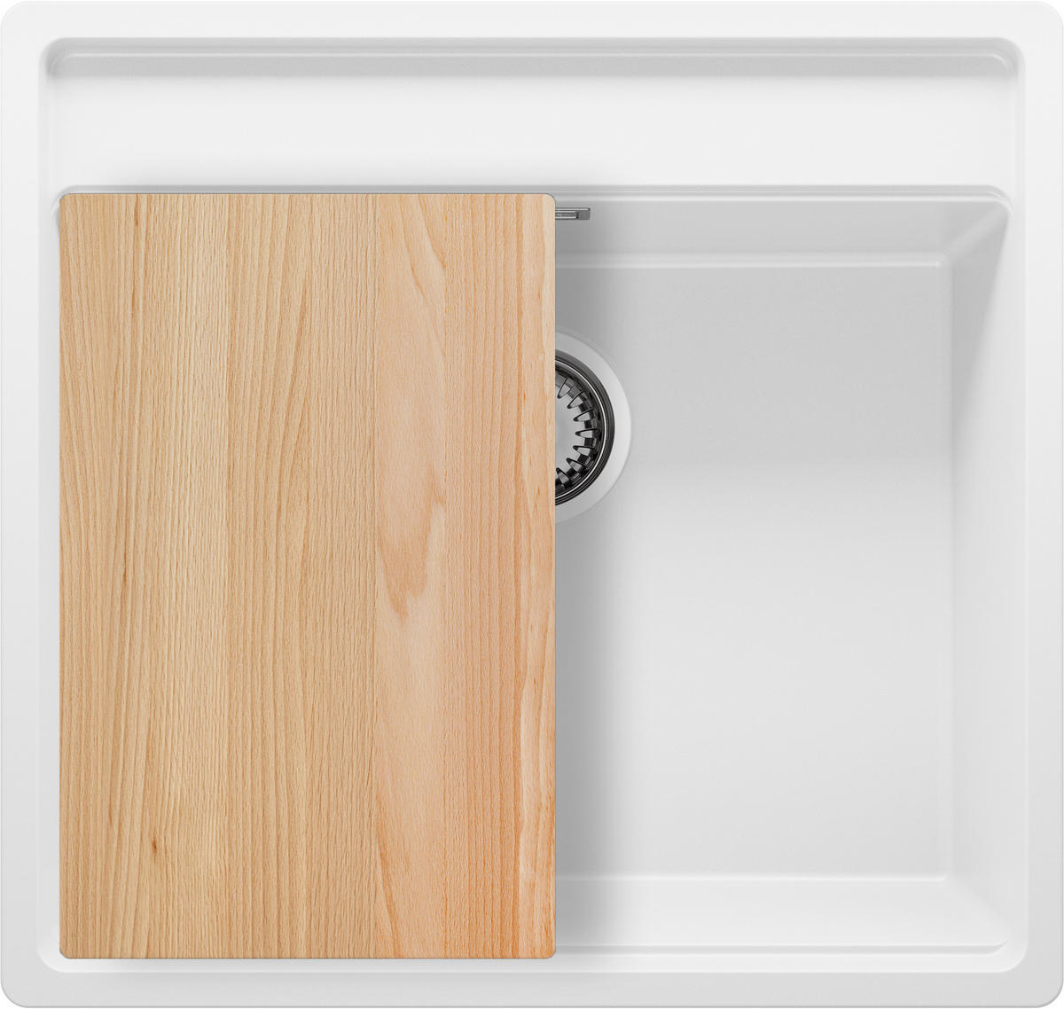 SPÜLBECKEN Bergen, 2-er set Weiß 56/53 cm 1 Becken + Ablauf-Set + Schneidebrett ab 60er Unterschrank - Chromfarben/Beige, Kunststoff (56/20/53cm) - Primagran