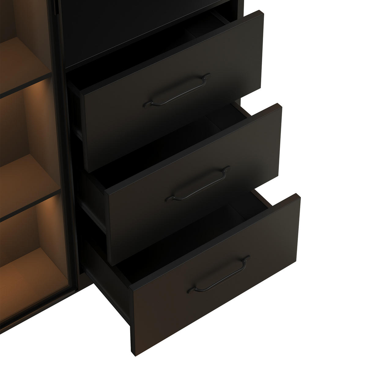 VITRINE 80cm Glas LED 3 Schubladen 3 Fächer modern - Schwarz, Holzwerkstoff (80/160/40cm) - FLIEKS