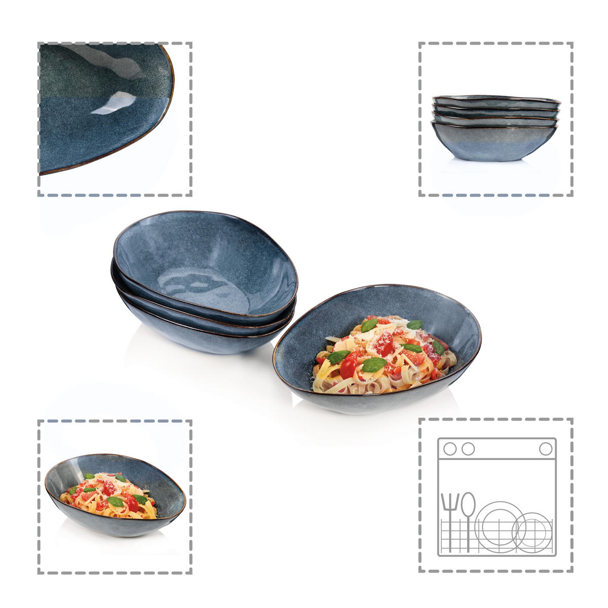 PASTATELLER SET DARWIN - 4 teilig aus Steingut - Blau, Keramik (24cm) - Sänger