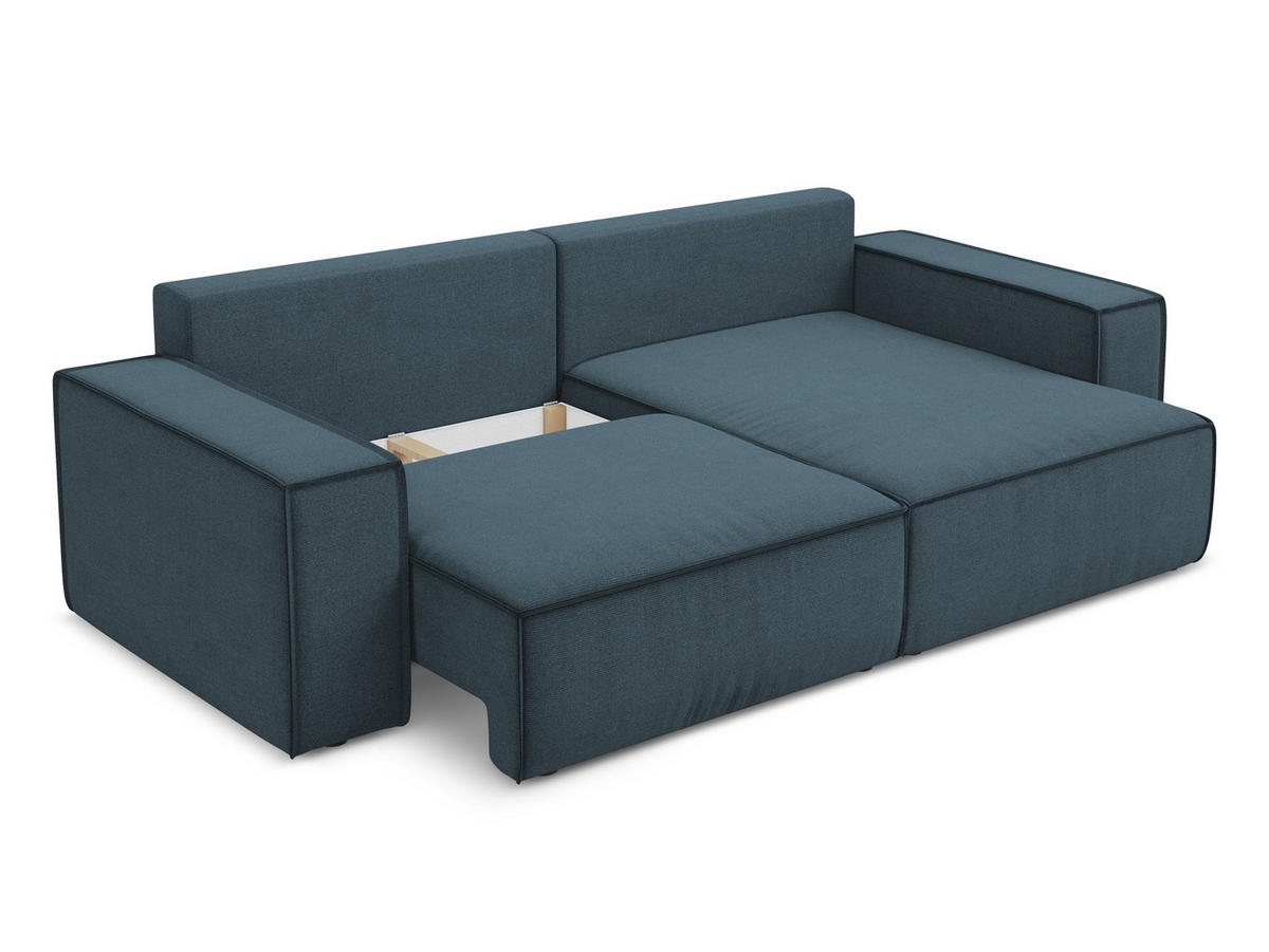 ECKSOFA mit Schlaffunktion Strukturstoff Stoff Blau - Blau/Blaugrau, Kunststoff/Textil (257/148cm) - Makamii
