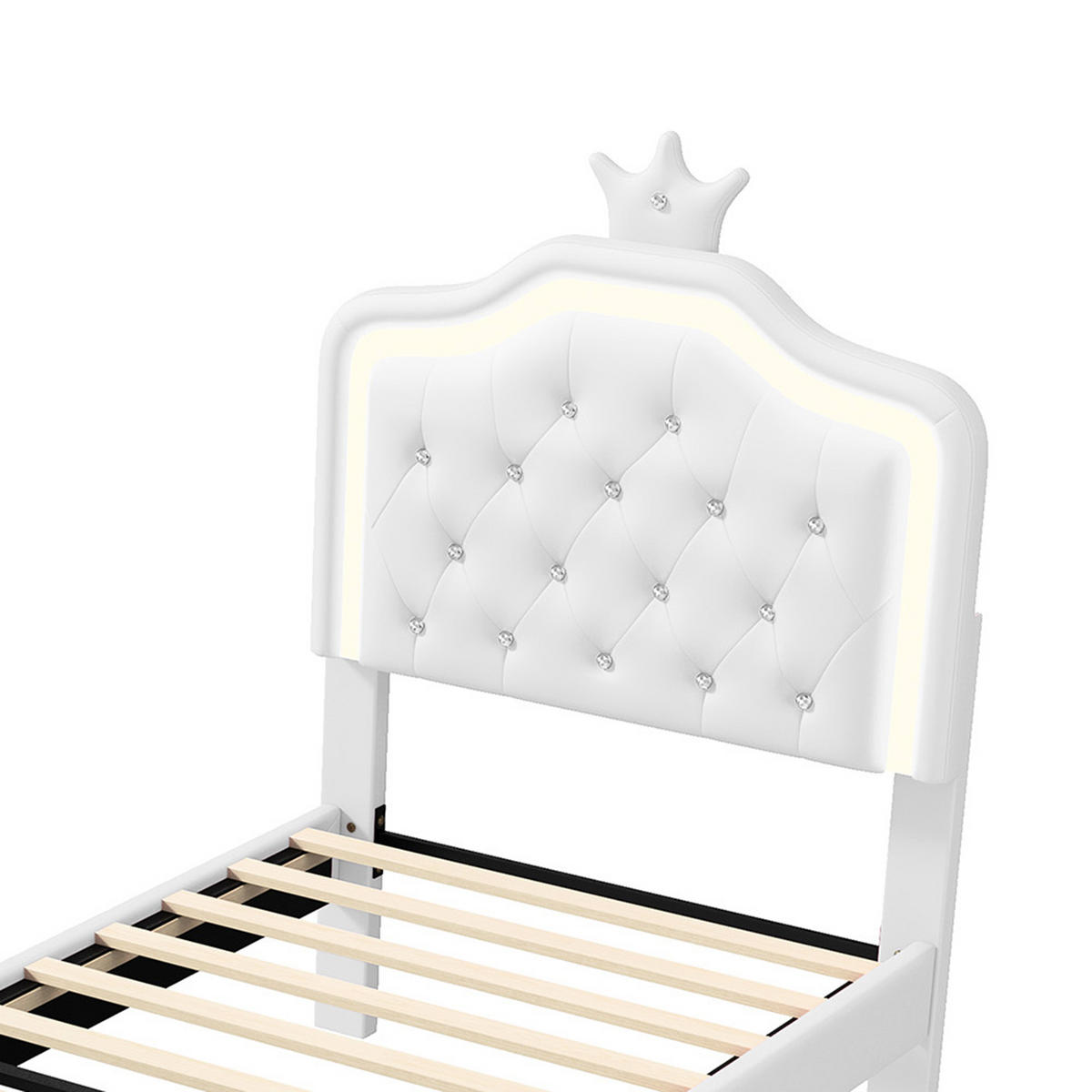 POLSTERBETT Kronen mit Kristallsteinen & RGB-LED 90/200 cm PU-Leder Weiß - Weiß, Textil (90/200cm) - Creahappy