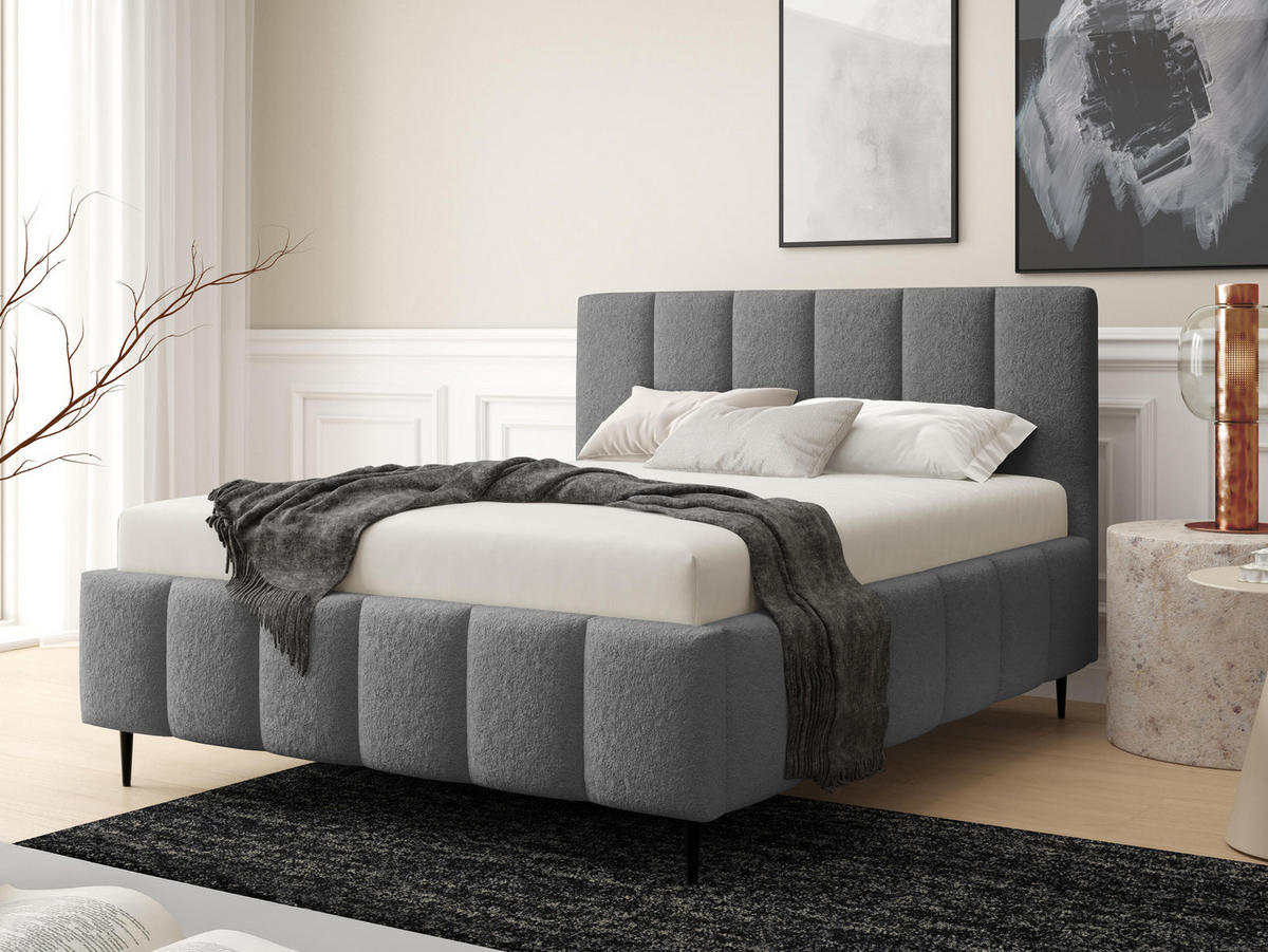 POLSTERBETT Lunaro Leg - Schwarz/Grau, Holz/Textil (180/200cm) - MIRJAN24