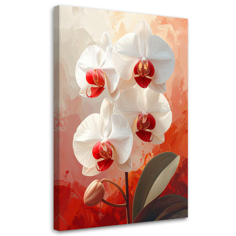 LEINWANDBILDER, Weiße Orchideen mit roten Zentren auf rotem Hintergrund - Rot, Textil (20/30cm) - Feeby