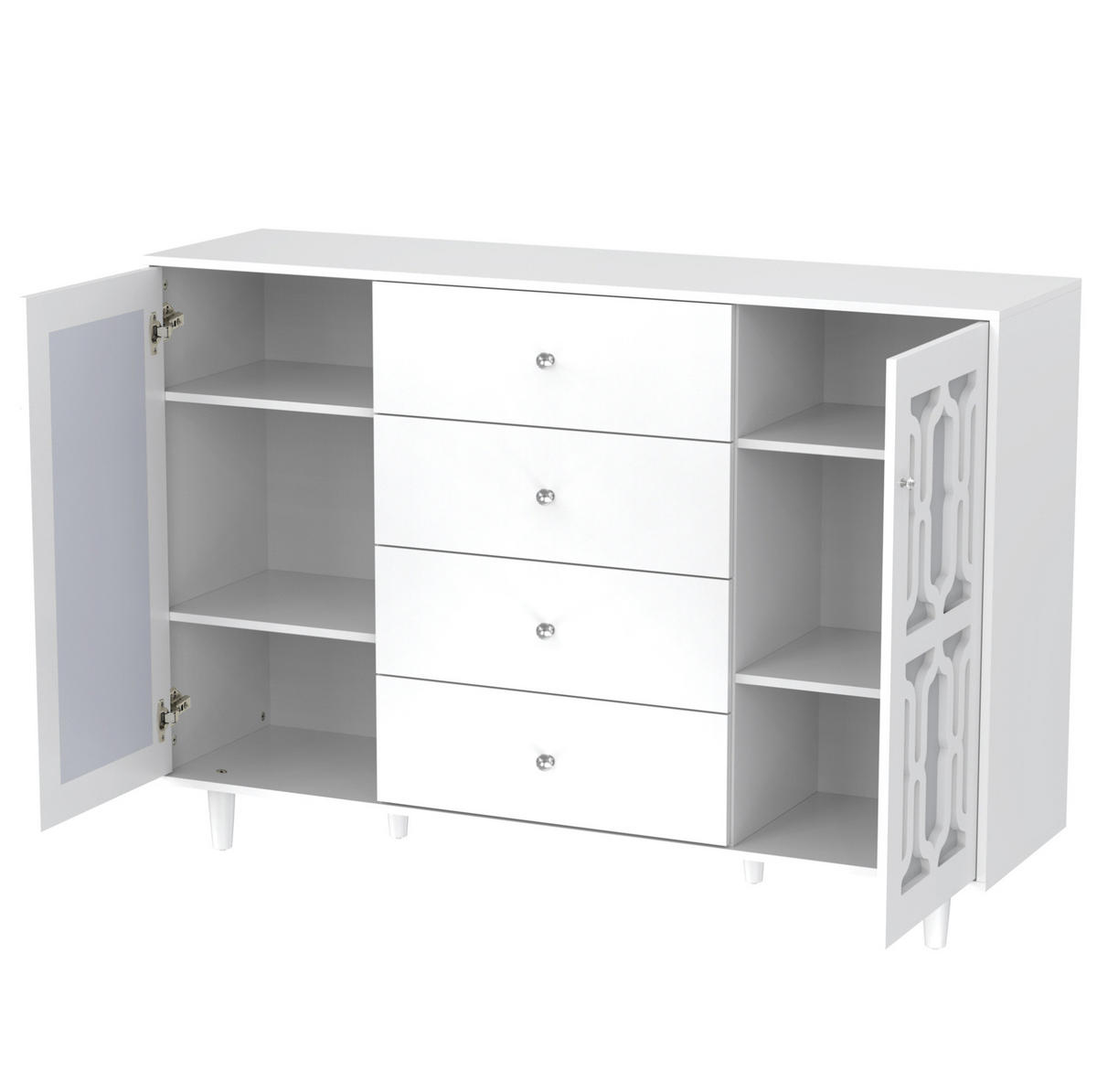 ANRICHTE 147,5/40/102 cm aus MDF mit Spiegeloberfläche und 4 Schubladen Weiß - Weiß, Holzwerkstoff (147.5/102/40cm) - Modenvie